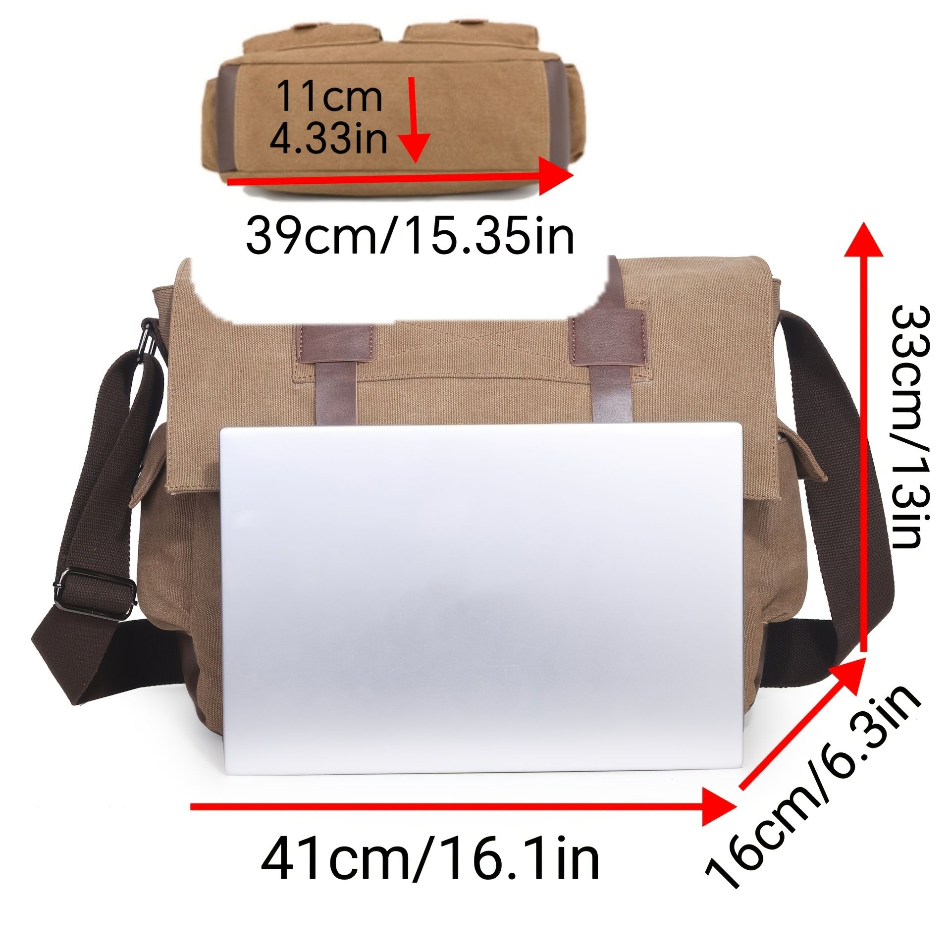 Black Men'S Canvas Messenger Bag Durable Work Bag Laptop Shoulder Bag Australian view 10