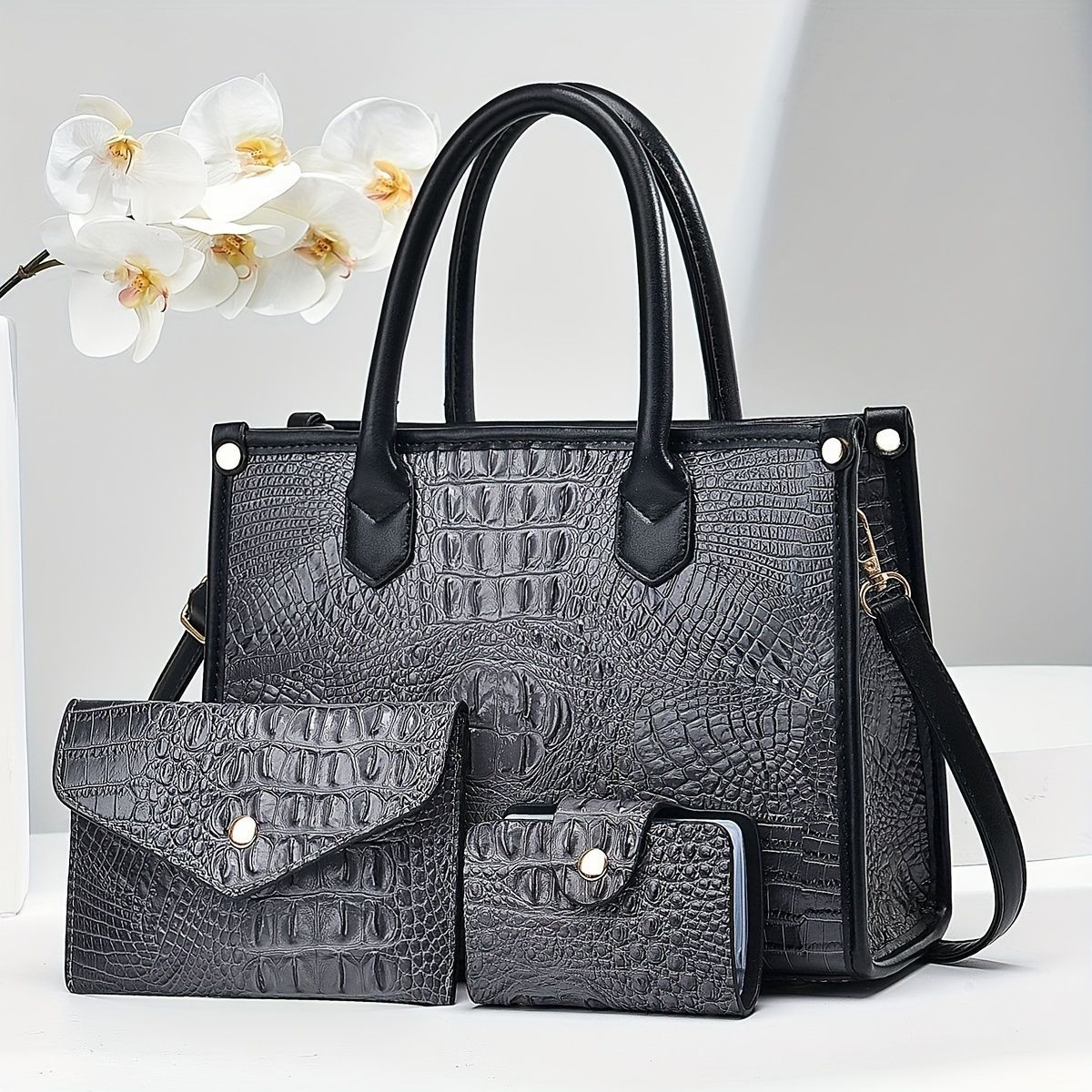 Luxury Handbag Set Crocodile Pattern Handbag Three Piece Handbag Set Large view 7