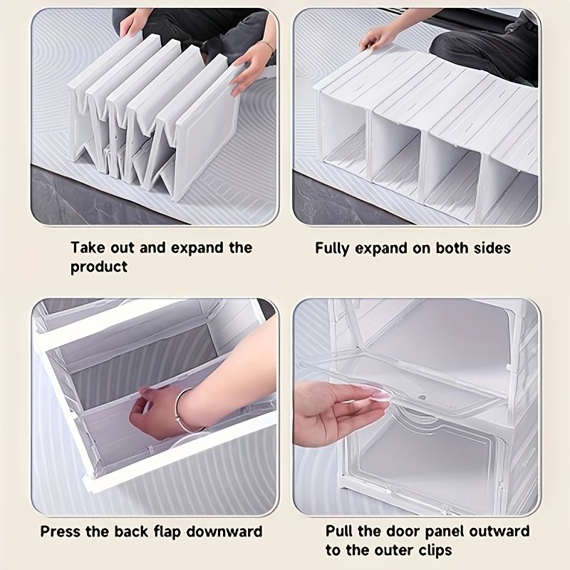 White Black foldable shoe storage boxes view 3