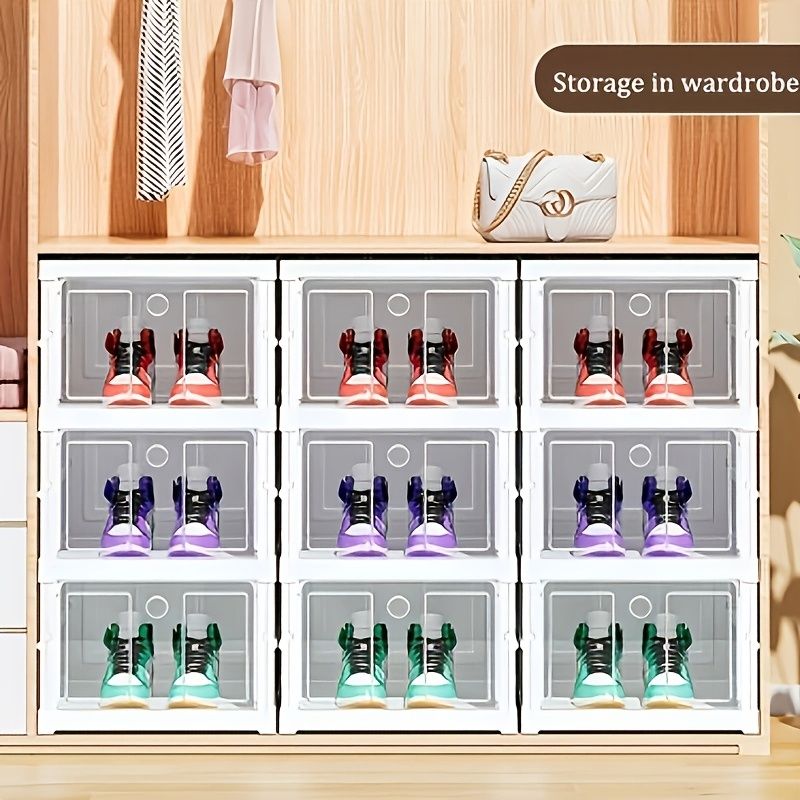 White Black foldable shoe storage boxes view 5