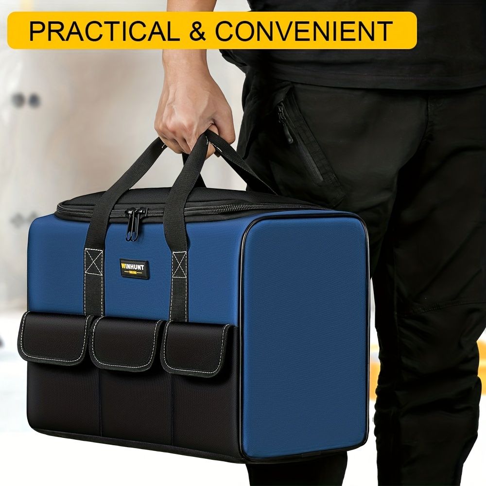 Black tool storage bag, large capacity tool bag, heavy duty tool organizer view 6