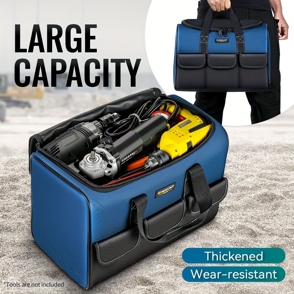 Black tool storage bag, large capacity tool bag, heavy duty tool organizer view 10