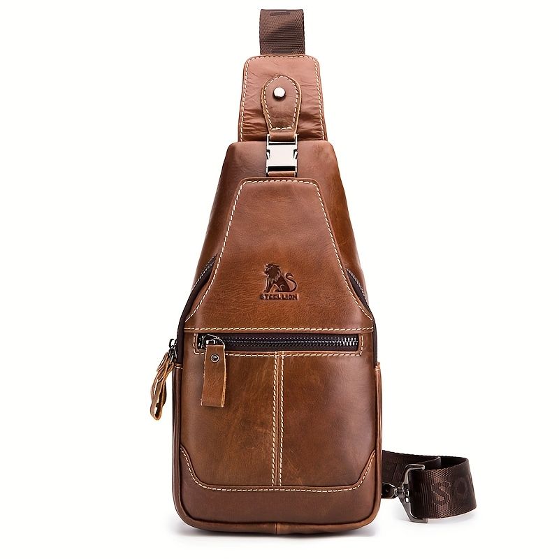 Brown Black Leather Sling Bag Crossbody Bag Chest Bag Travel Bag Quality view 2