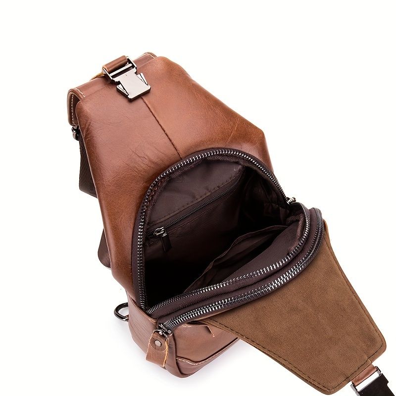 Brown Black Leather Sling Bag Crossbody Bag Chest Bag Travel Bag Quality view 3