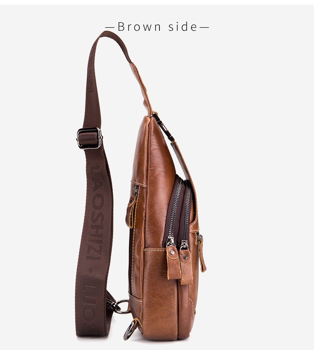 Brown Black Leather Sling Bag Crossbody Bag Chest Bag Travel Bag Quality view 5