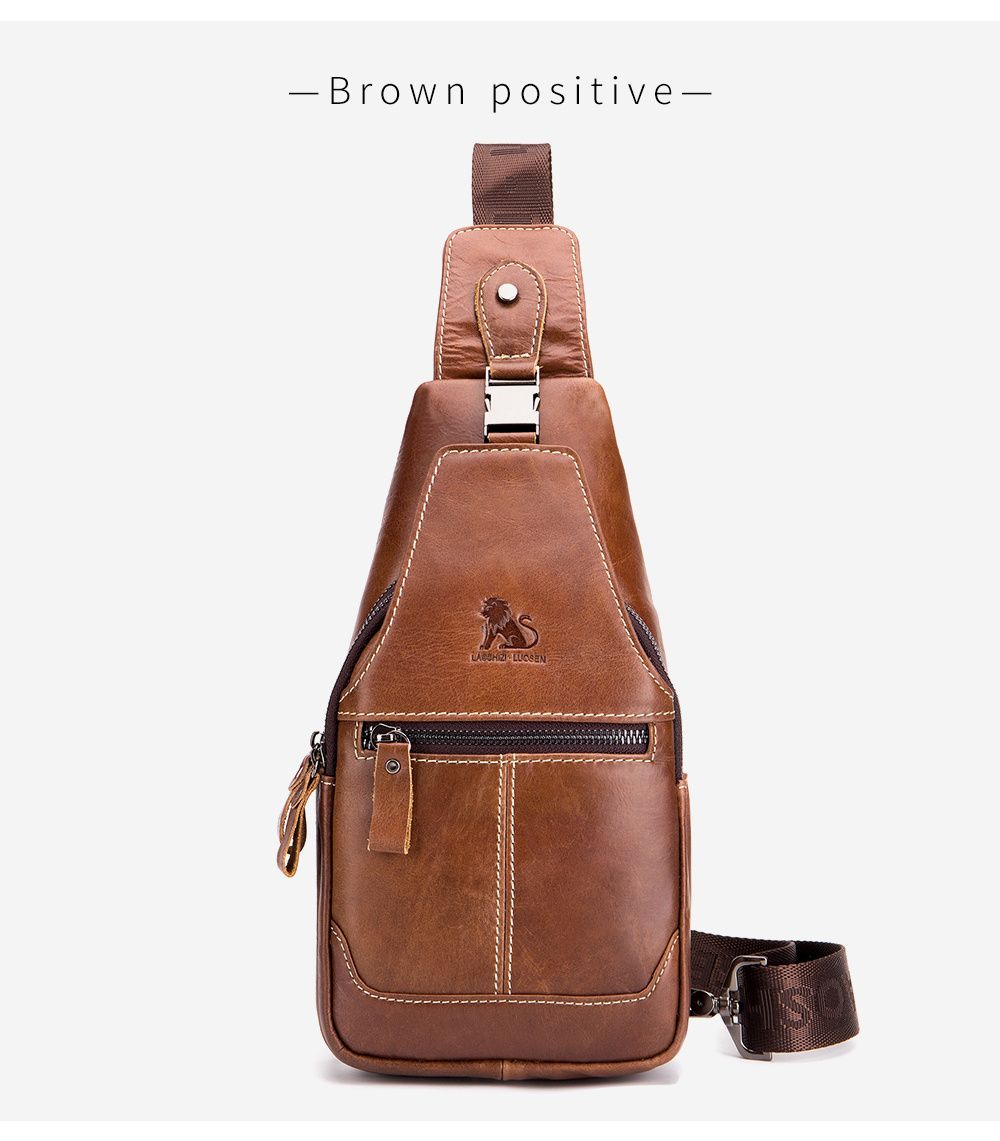 Brown Black Leather Sling Bag Crossbody Bag Chest Bag Travel Bag Quality view 6