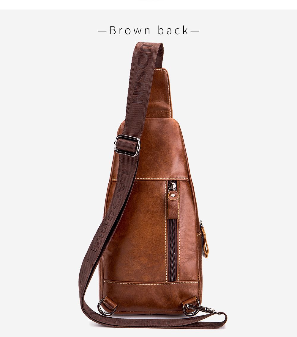 Brown Black Leather Sling Bag Crossbody Bag Chest Bag Travel Bag Quality view 7