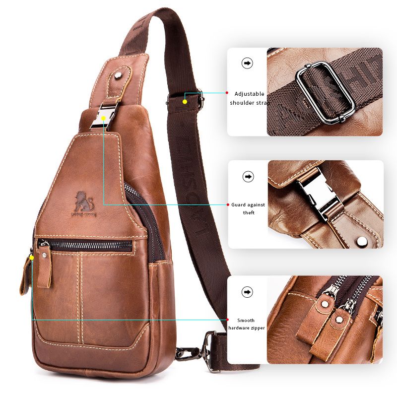 Brown Black Leather Sling Bag Crossbody Bag Chest Bag Travel Bag Quality view 8