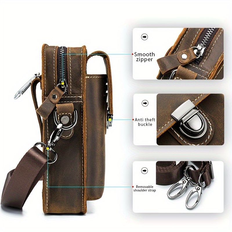 brown Brown Black Leather Cross Body Bag Genuine Leather Bag Travel Bag Daily view 7