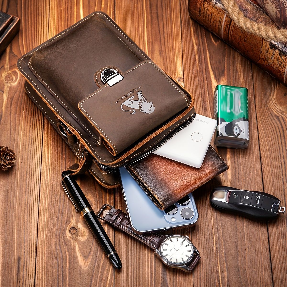 brown Brown Black Leather Cross Body Bag Genuine Leather Bag Travel Bag Daily view 8