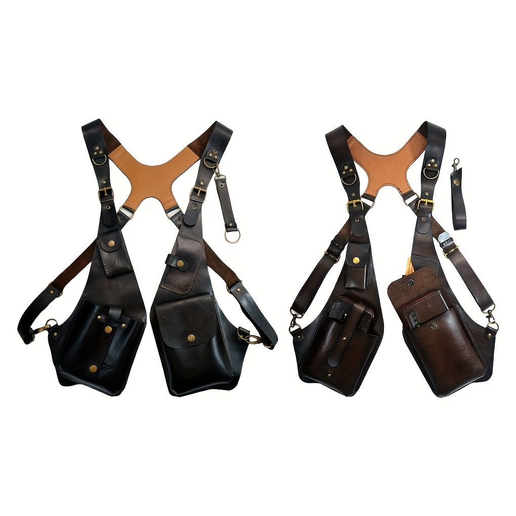 Brown Gray Blue Black Leather Chest Rig Travel Backpack Outdoor Backpack view 6
