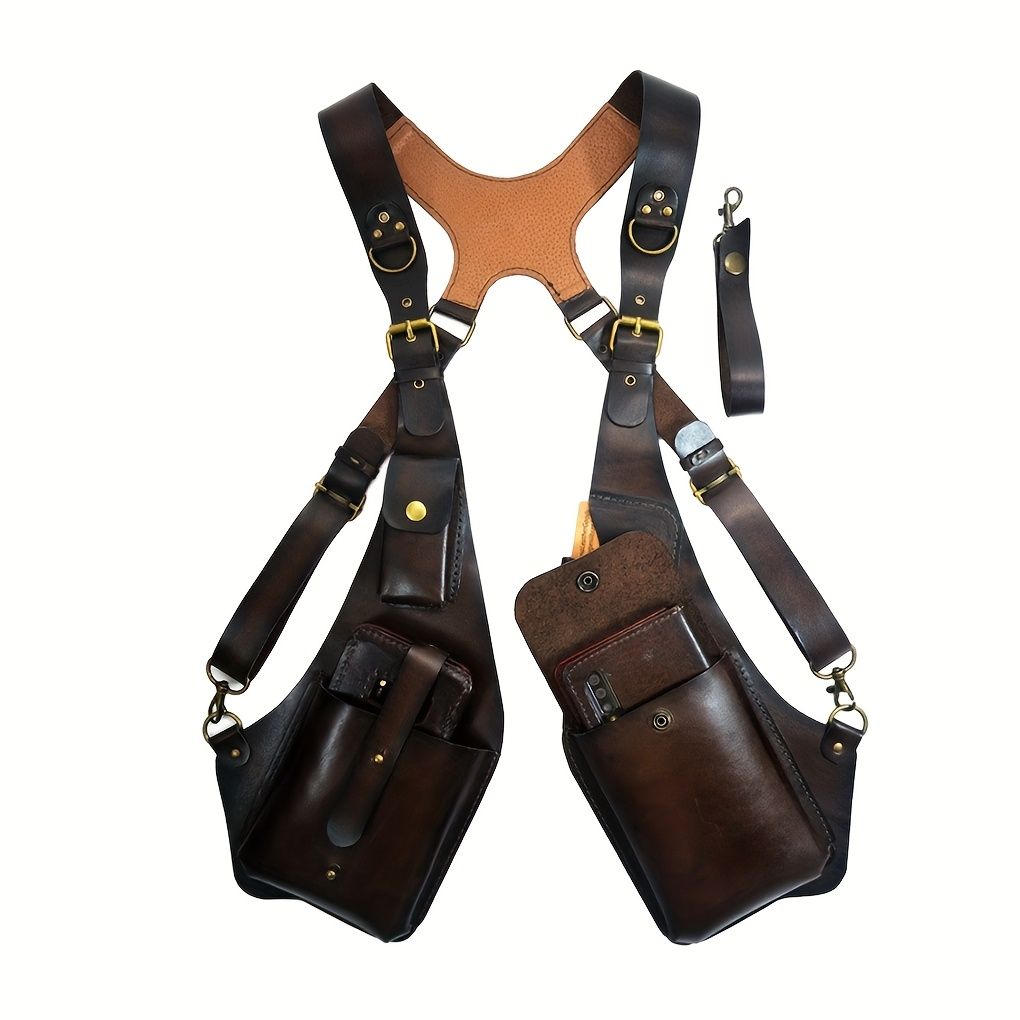 Brown Gray Blue Black Leather Chest Rig Travel Backpack Outdoor Backpack view 7