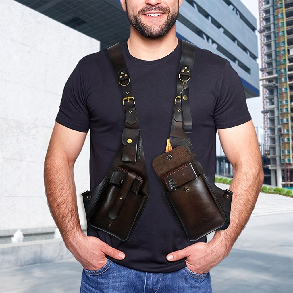 Brown Gray Blue Black Leather Chest Rig Travel Backpack Outdoor Backpack view 9