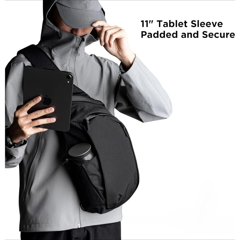 Black Blue sling backpack view 2