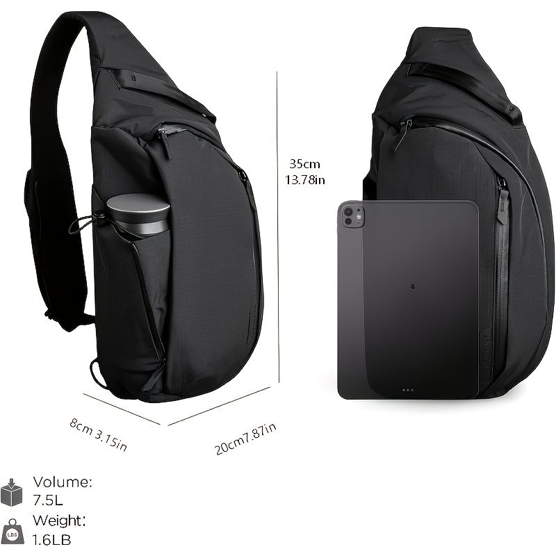 Black Blue sling backpack view 3