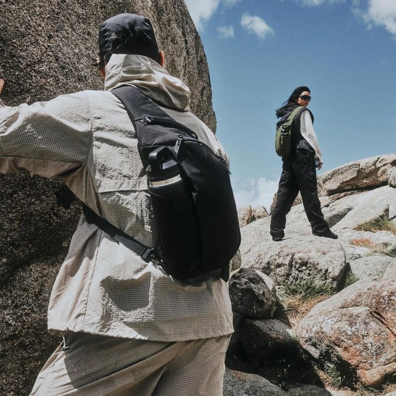 Black Blue sling backpack view 5