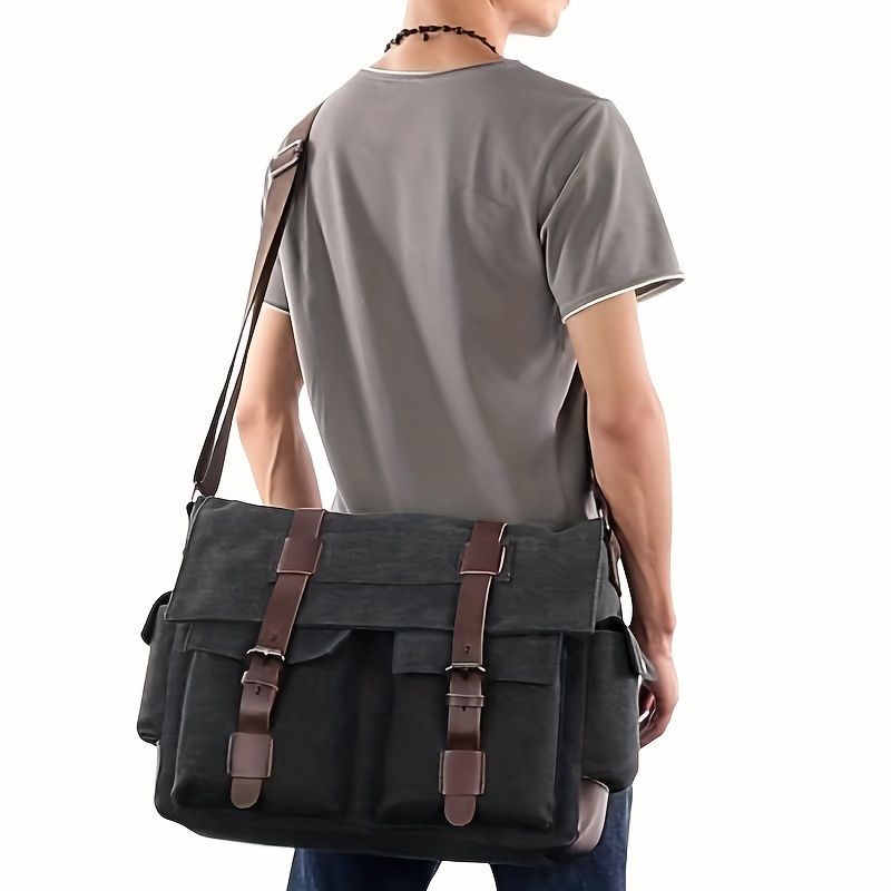 Navy Black Blue Canvas Messenger Bag Travel Bag High-Quality Bag Adjustable view 6