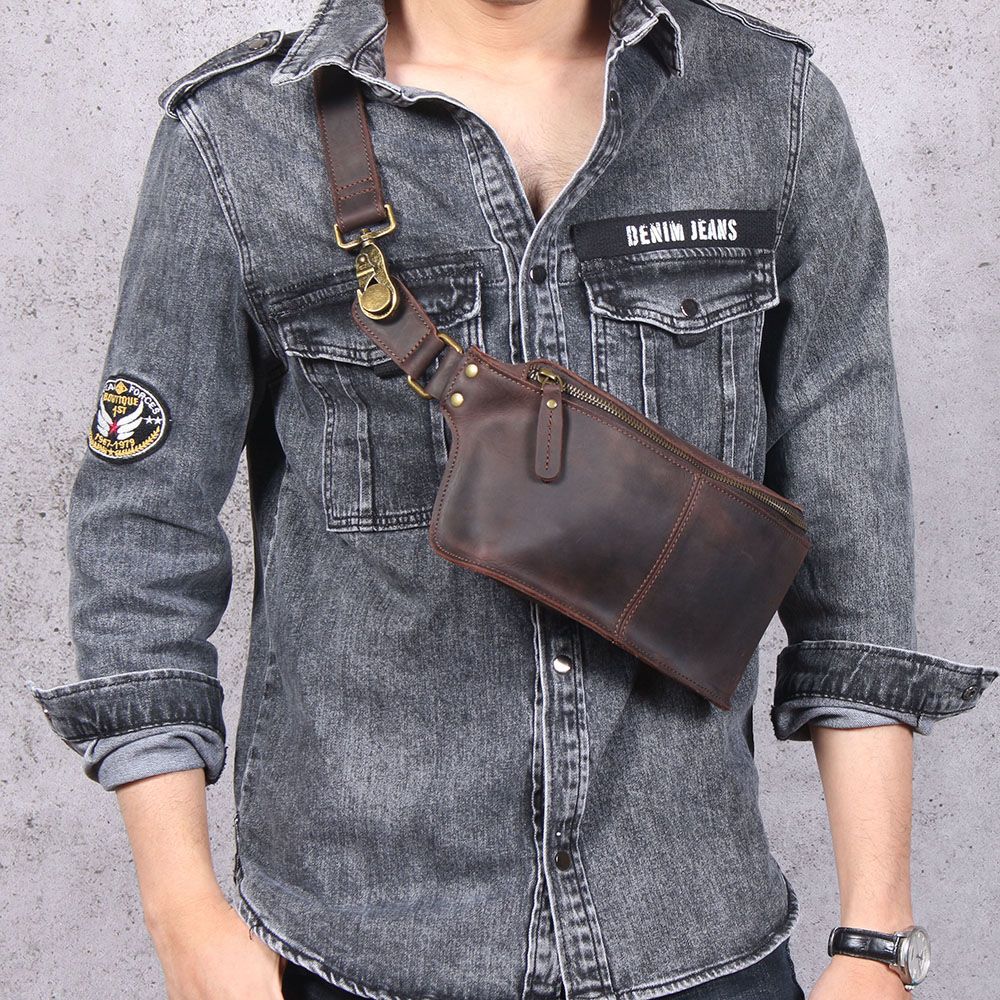 dark coffee color Black Top-Grain Leather Cross-Body Bag Leather Crossbody Bag view 2