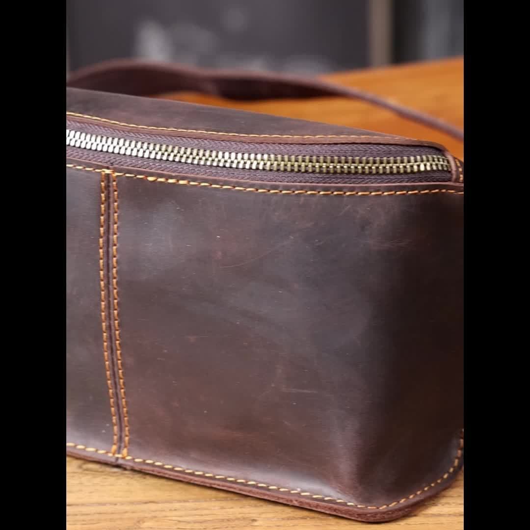 dark coffee color Black Top-Grain Leather Cross-Body Bag Leather Crossbody Bag view 4