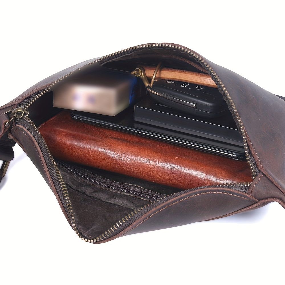 dark coffee color Black Top-Grain Leather Cross-Body Bag Leather Crossbody Bag view 7