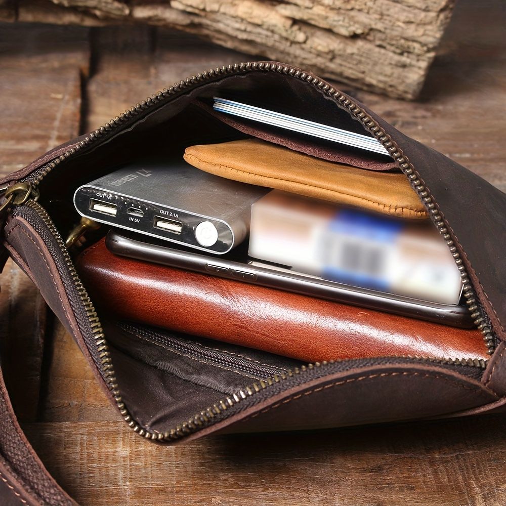 dark coffee color Black Top-Grain Leather Cross-Body Bag Leather Crossbody Bag view 10