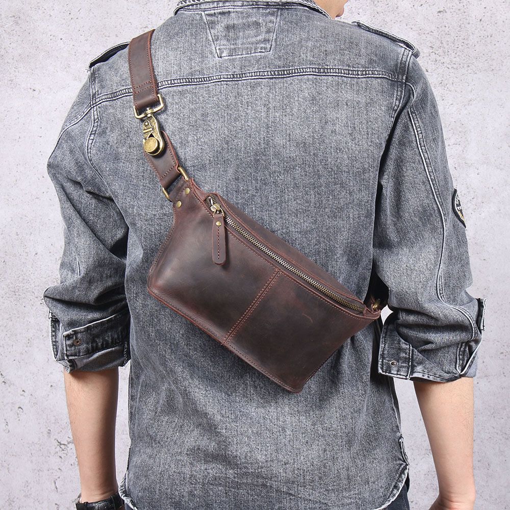 dark coffee color Black Top-Grain Leather Cross-Body Bag Leather Crossbody Bag view 13