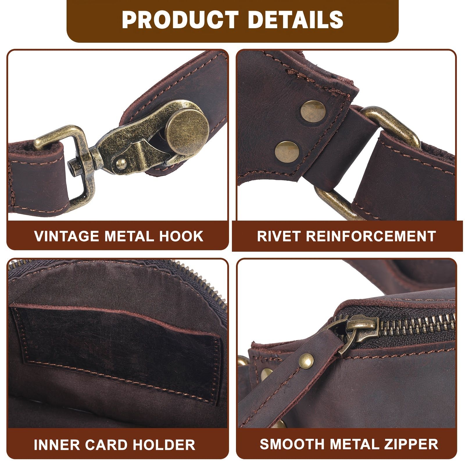 dark coffee color Black Top-Grain Leather Cross-Body Bag Leather Crossbody Bag view 14