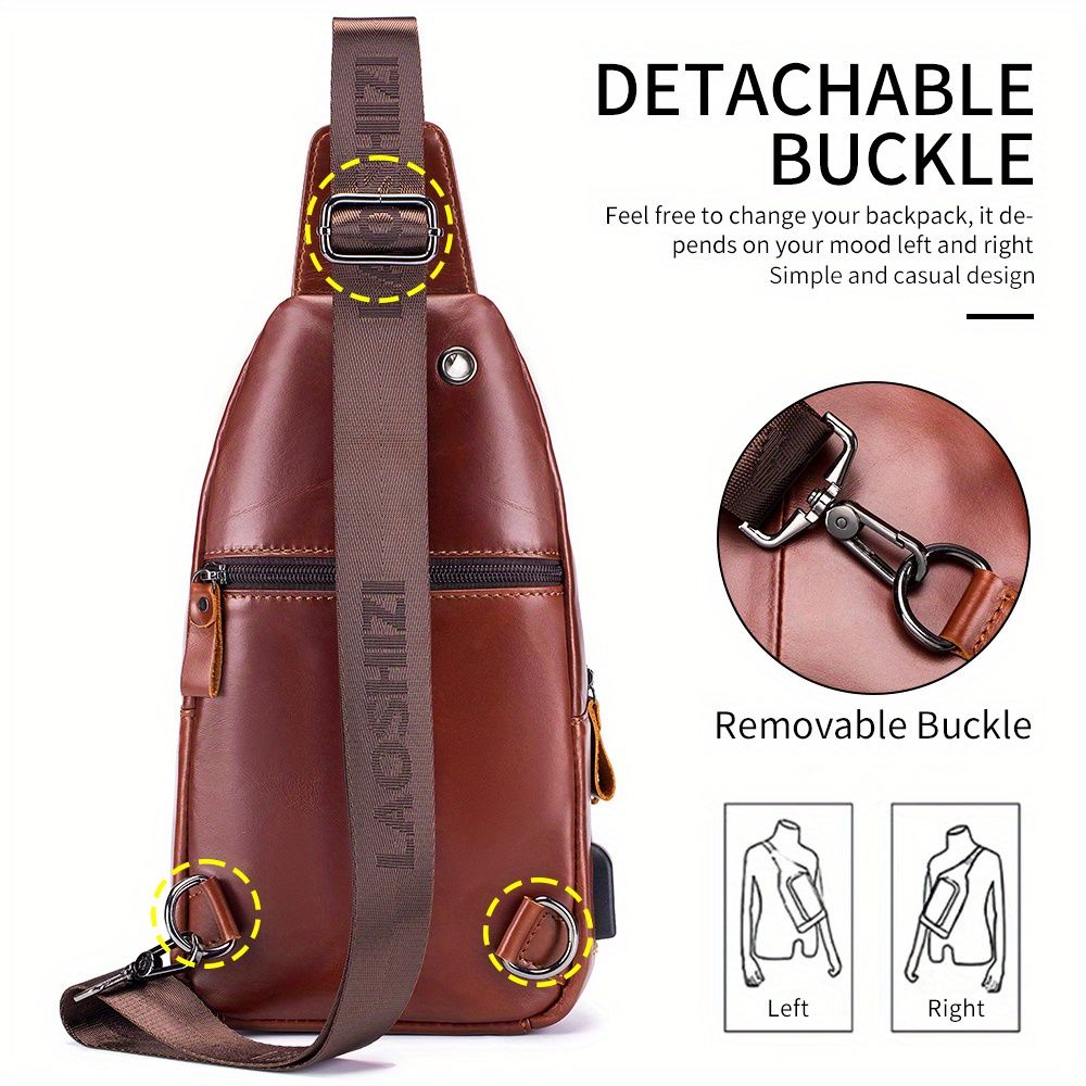 Brown Leather Sling Backpack Top-Grain Cowhide Backpack Travel Sling Bag Stylish view 5