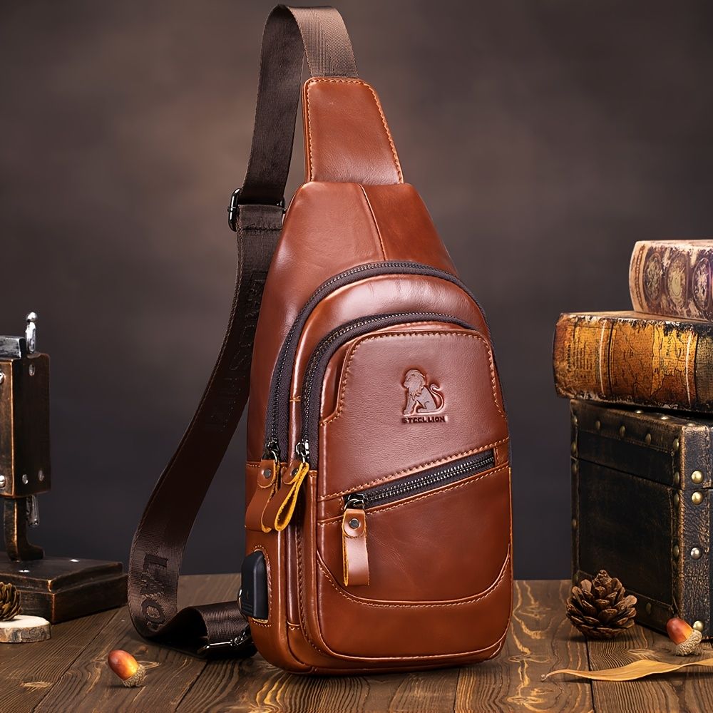 Brown Leather Sling Backpack Top-Grain Cowhide Backpack Travel Sling Bag Stylish view 6