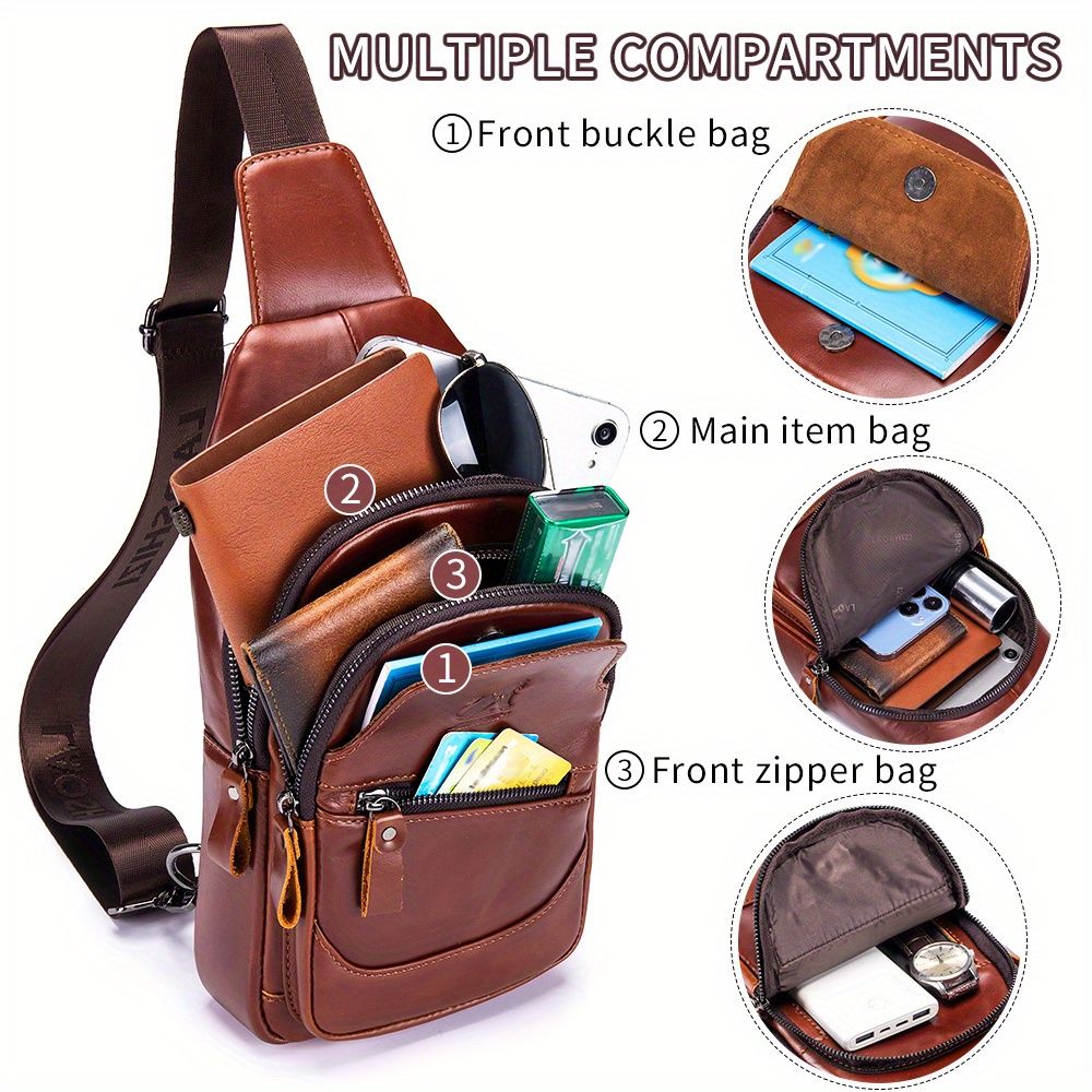 Brown Leather Sling Backpack Top-Grain Cowhide Backpack Travel Sling Bag Stylish view 7
