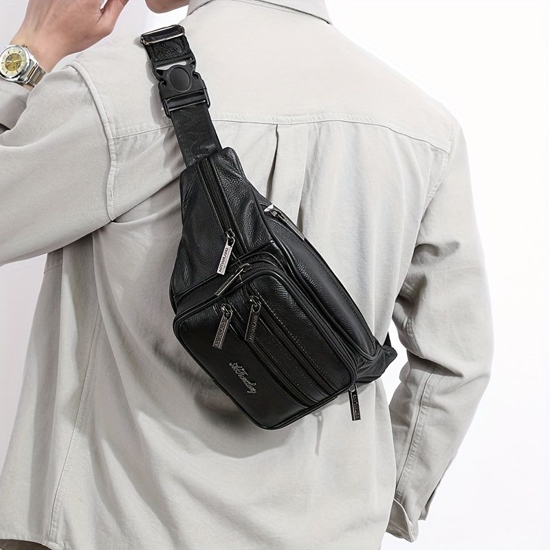 Black Brown Leather Fanny Pack Travel Fanny Pack Multi-Compartment Fanny Pack view 2