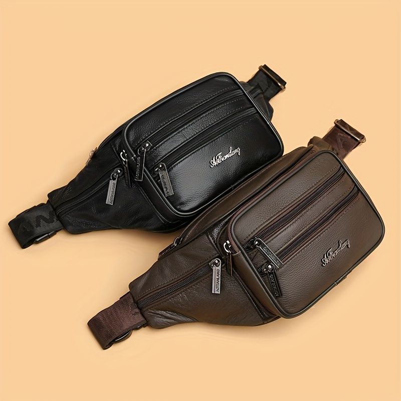 Black Brown Leather Fanny Pack Travel Fanny Pack Multi-Compartment Fanny Pack view 5