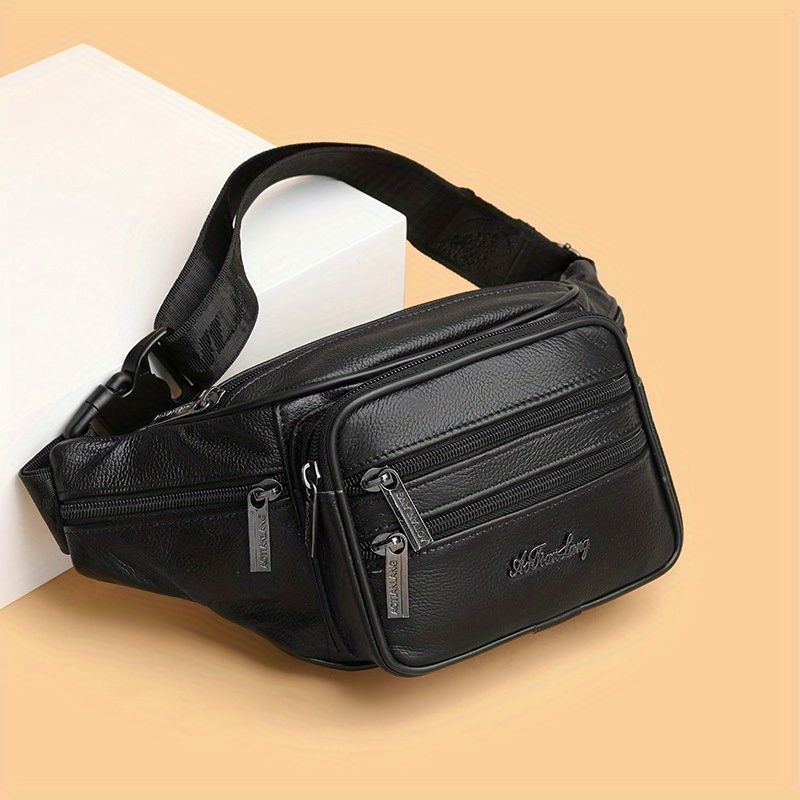 Black Brown Leather Fanny Pack Travel Fanny Pack Multi-Compartment Fanny Pack view 7