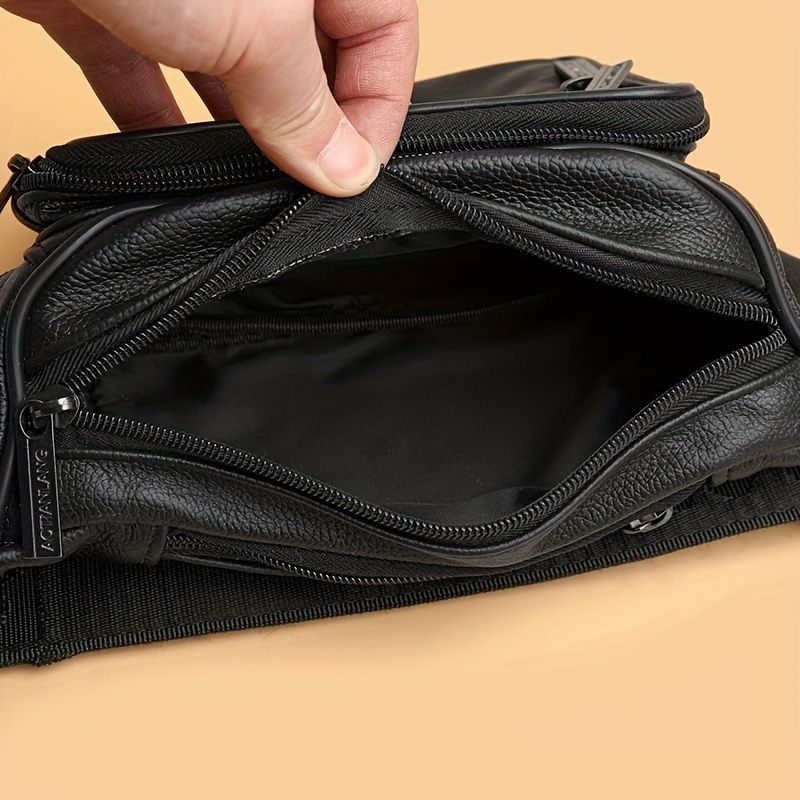 Black Brown Leather Fanny Pack Travel Fanny Pack Multi-Compartment Fanny Pack view 8