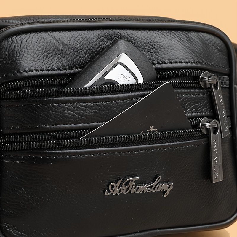 Black Brown Leather Fanny Pack Travel Fanny Pack Multi-Compartment Fanny Pack view 9