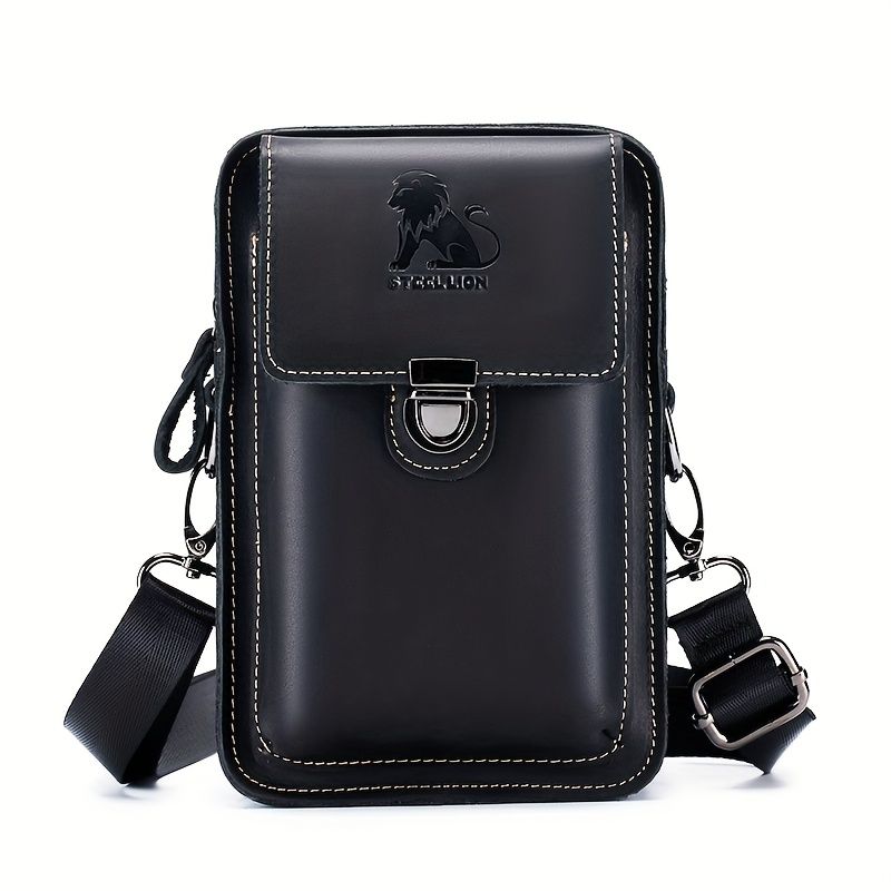 Black brown Leather Cross-Body Bag Genuine Leather Travel Bag Compact