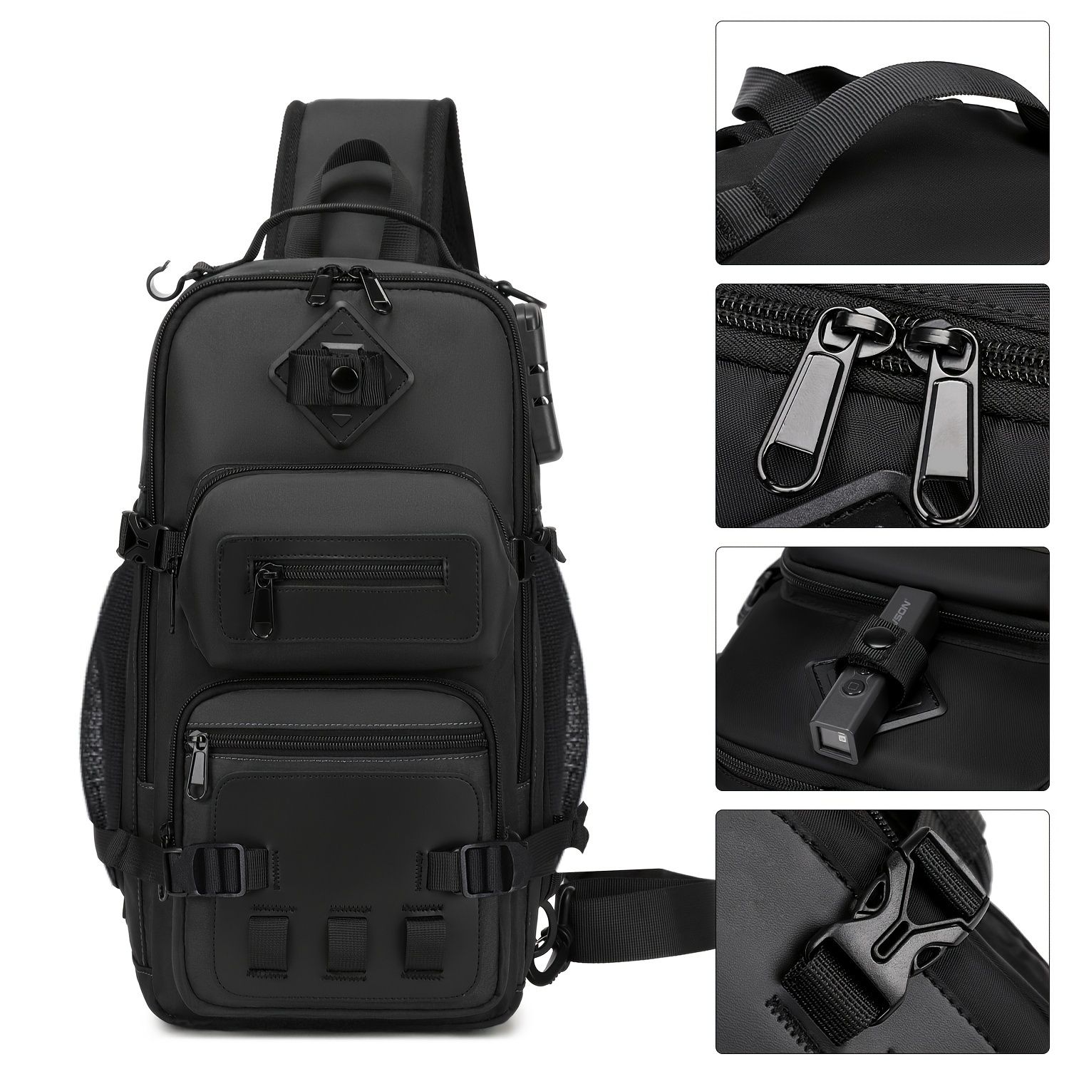 Black Burgundy Anti-Theft Backpack Waterproof Sling Bag Travel Backpack view 10