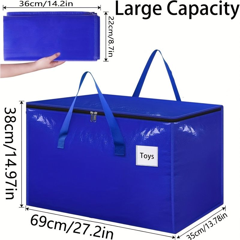 Blue White large capacity storage bin view 2