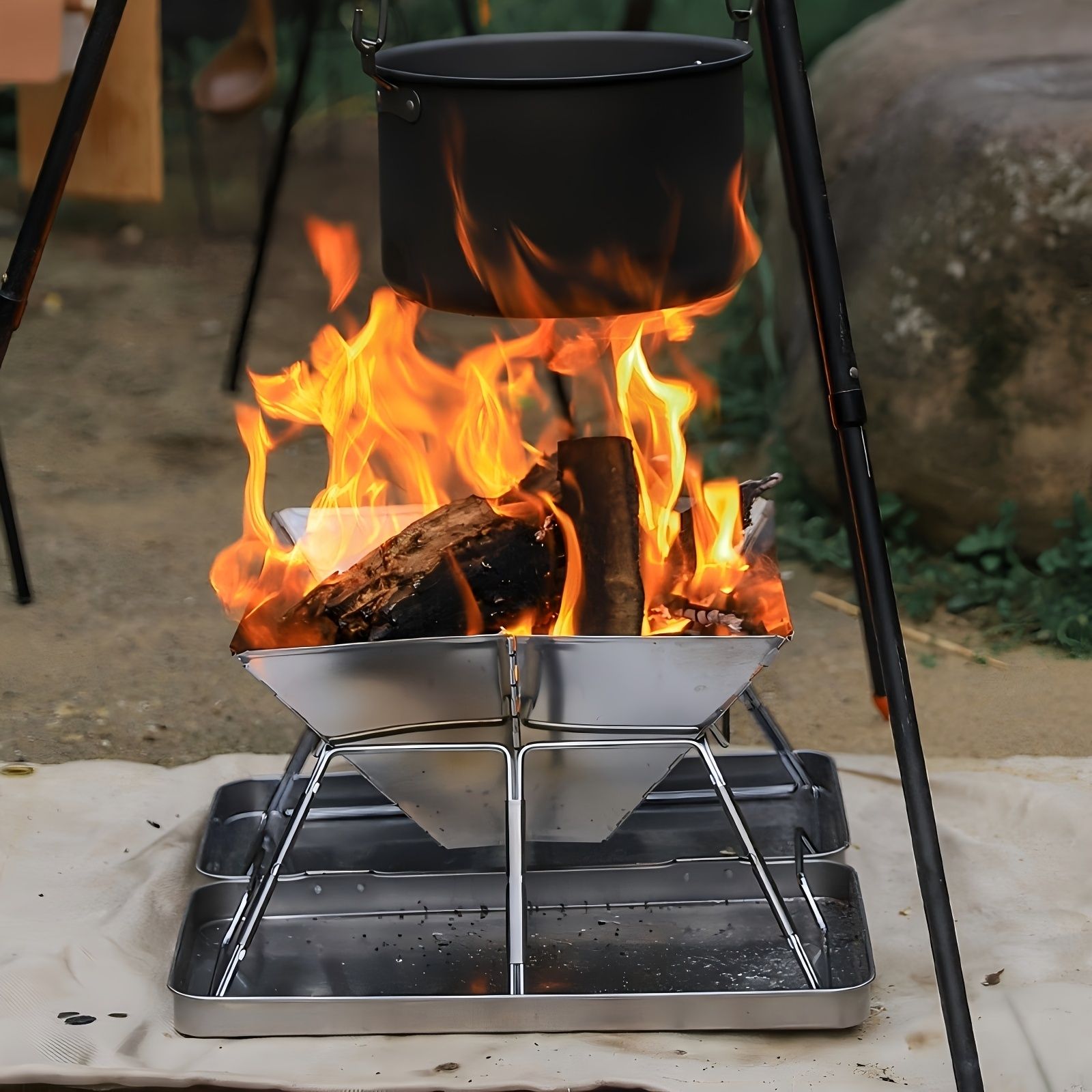 Silver Green portable camping grill view 9