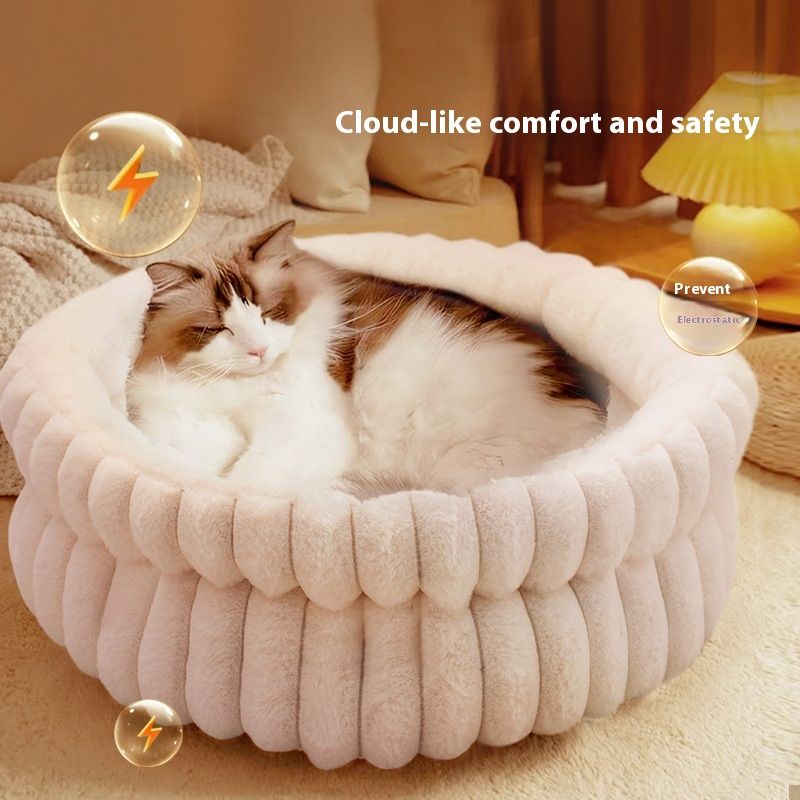 White cat bed, plush cat bed, cozy cat bed, anti-static cat bed, cat