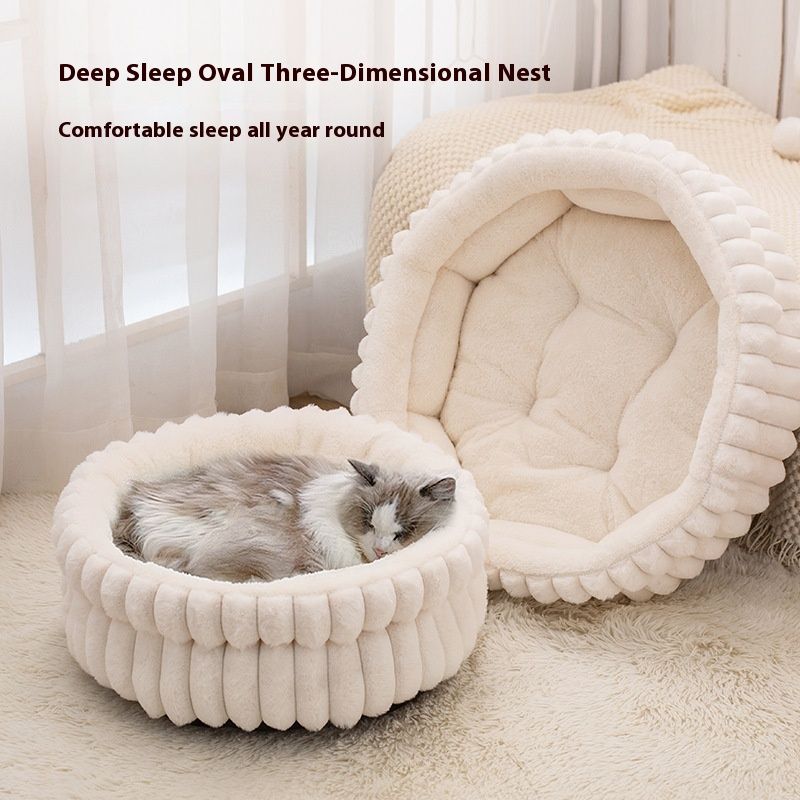White cat bed, plush cat bed, cozy cat bed, anti-static cat bed, cat view 7