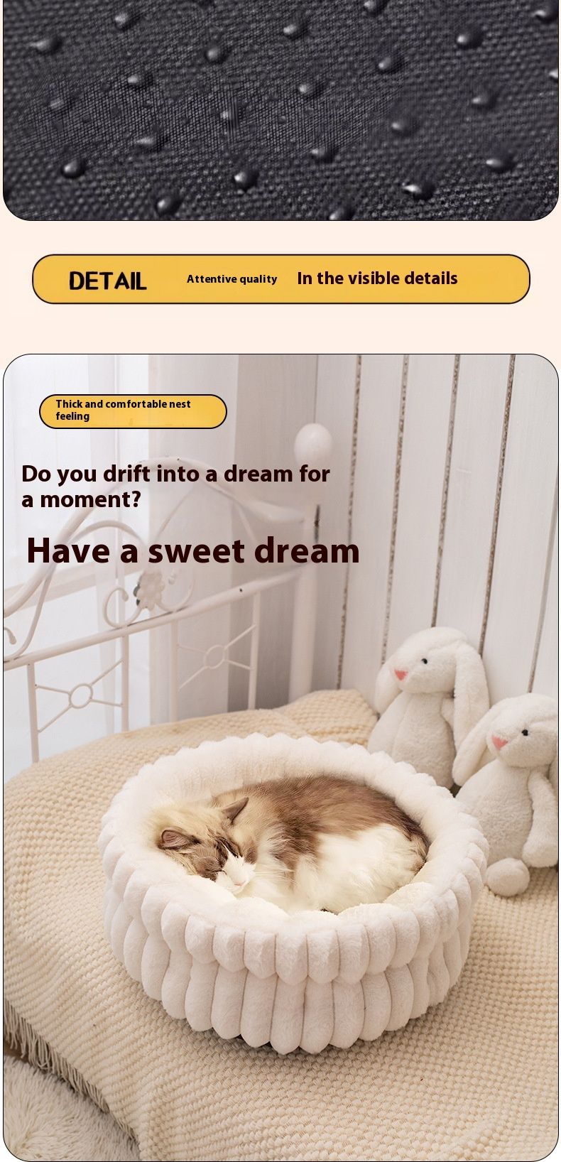 White cat bed, plush cat bed, cozy cat bed, anti-static cat bed, cat view 9