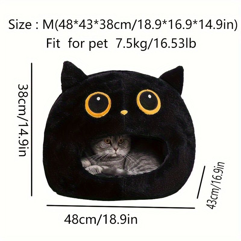 Black White cat bed, cat-shaped bed, cat furniture, cat hideaway, pet comfort view 2