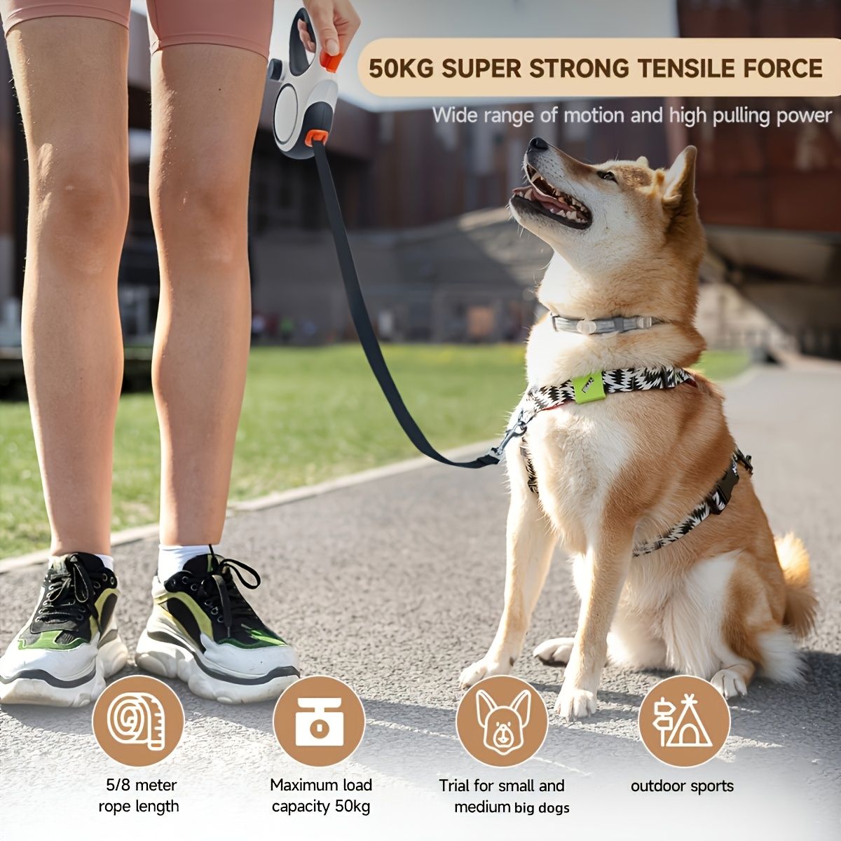 White retractable dog leash view 5