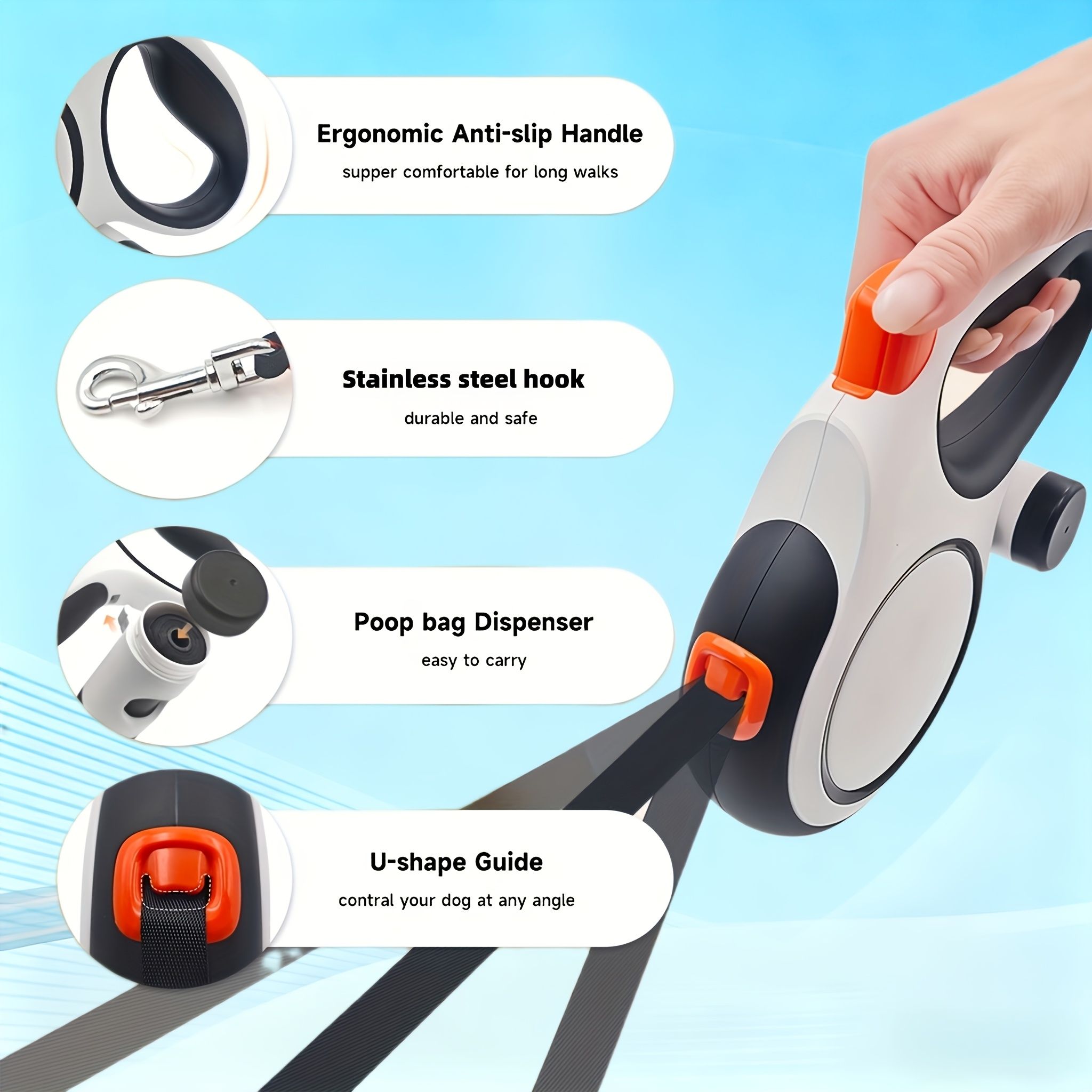 White retractable dog leash view 7
