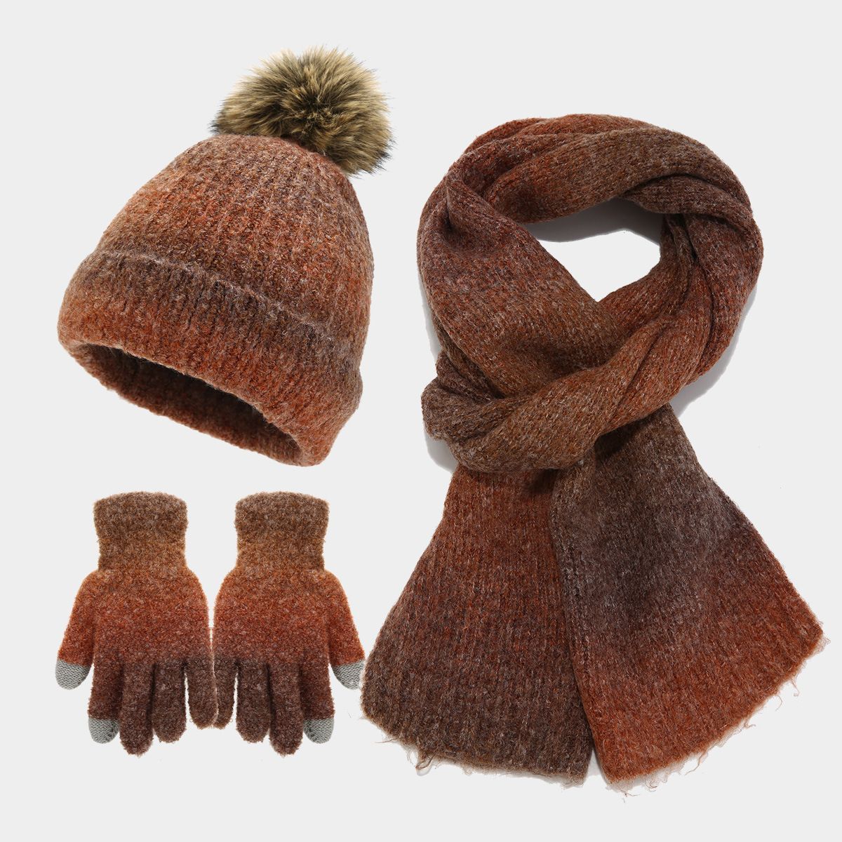 Unisex Winter Set Knit Hat Scarf Touch-Screen Gloves Winter Accessories Warm