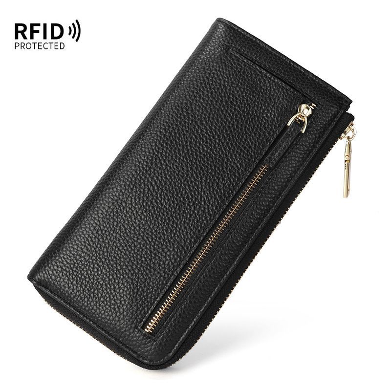 Genuine Leather Wallet RFID Blocking Wallet Long Zipper Clutch Women'S Phone view 3
