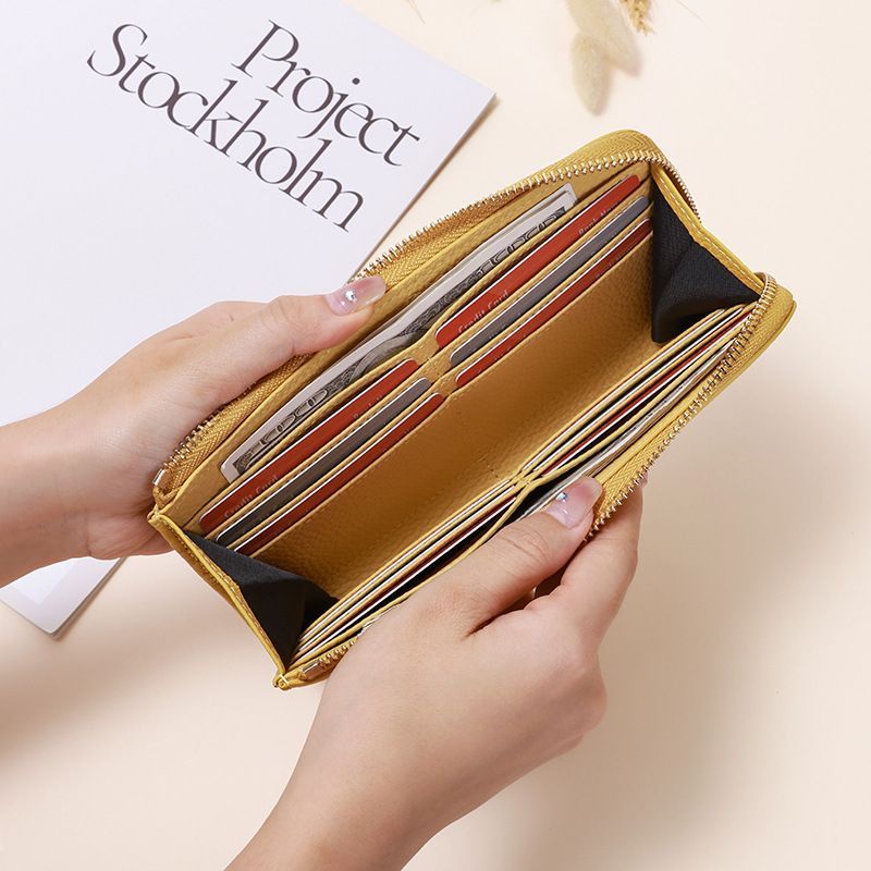 Genuine Leather Wallet RFID Blocking Wallet Long Zipper Clutch Women'S Phone view 7