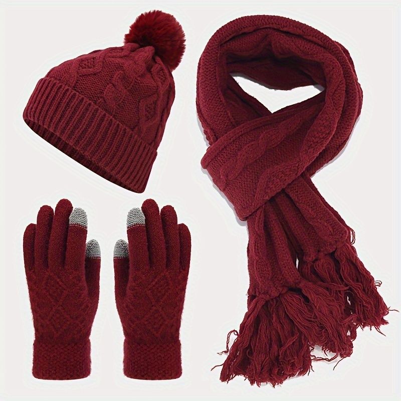 Women'S Winter Accessories Woolen 3 Piece Set Knitted Hat Scarf Touch Screen view 2