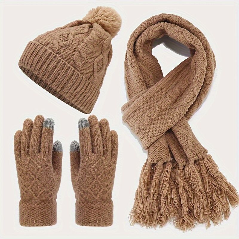 Women'S Winter Accessories Woolen 3 Piece Set Knitted Hat Scarf Touch Screen view 7